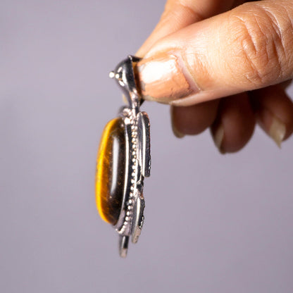 MantraMani Tiger's Eye Crystal Turtle Pendant