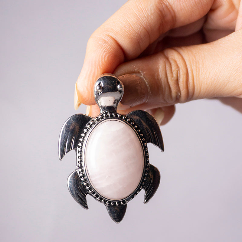 MantraMani Rose Quartz Crystal Turtle Pendant