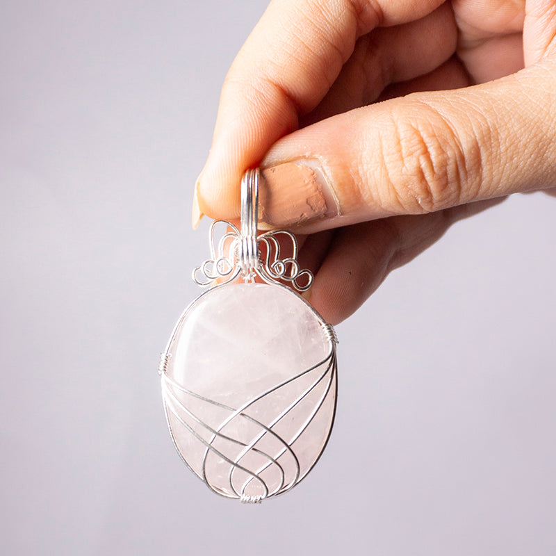 MantraMani Rose Quartz Crystal Oval Pendant