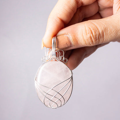 MantraMani Rose Quartz Crystal Oval Pendant