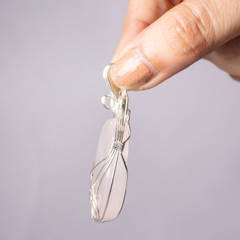 MantraMani Rose Quartz Crystal Oval Pendant