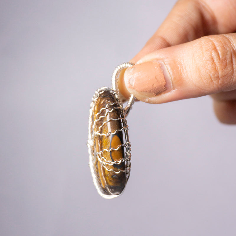 MantraMani Tiger's Eye Crystal Oval Tree Pendant