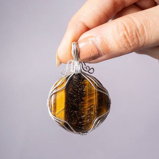 MantraMani Tiger's Eye Crystal Round Pendant