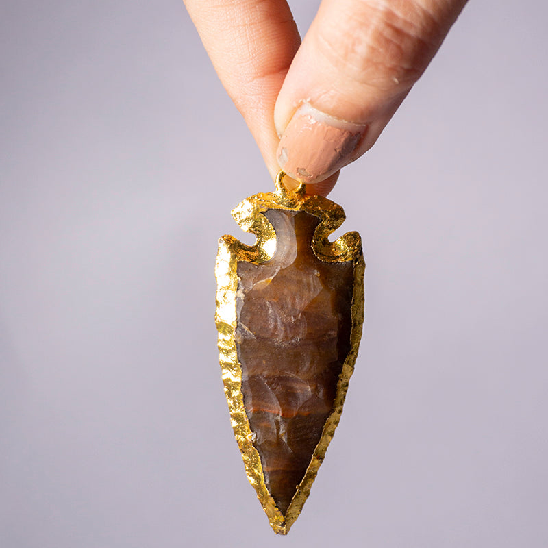 MantraMani® Red Carnelian Crystal Flat Arrowhead Pendant