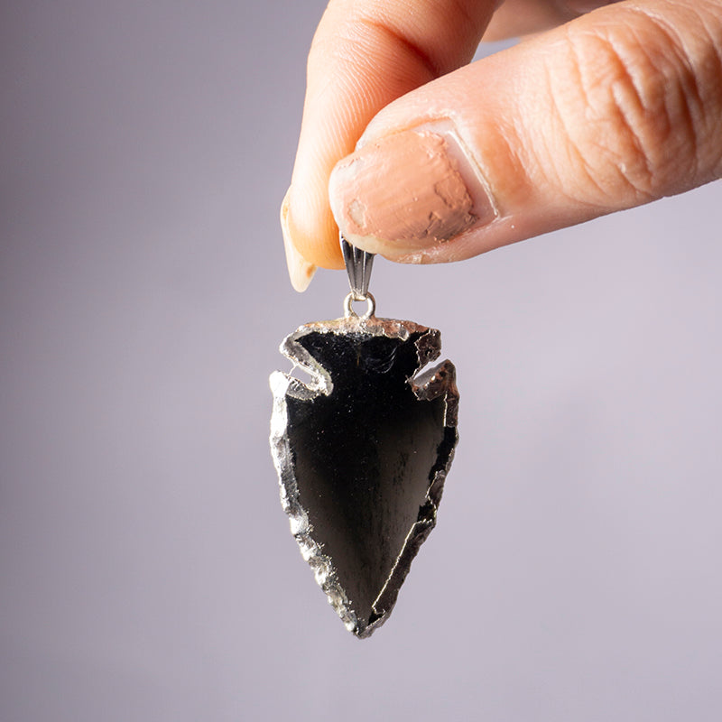 MantraMani® Black Obsidian Crystal Arrowhead Pendant
