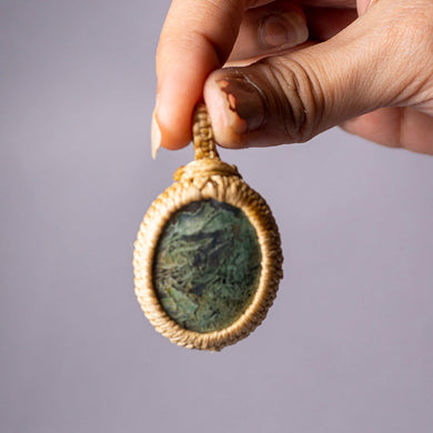 MantraMani® Moss Agate Crystal Crochet Pendant