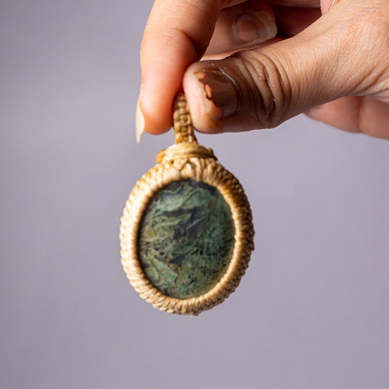 MantraMani® Moss Agate Crystal Crochet Pendant