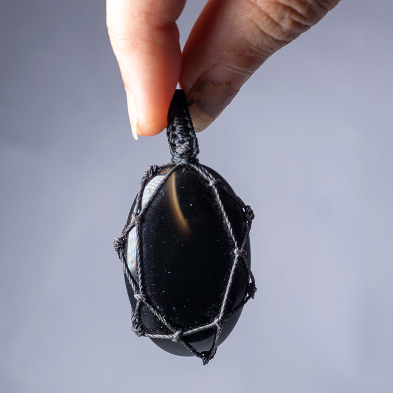 MantraMani® Black Onyx Crystal Crochet Pendant
