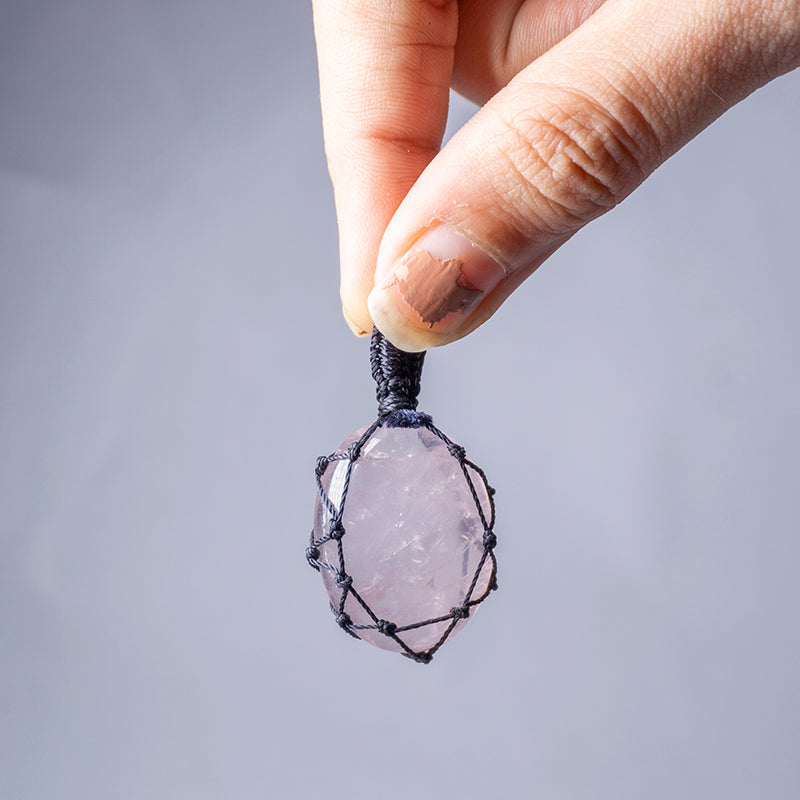 MantraMani Rose Quartz Crystal Crochet Pendant