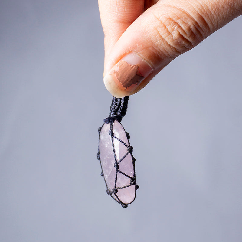MantraMani Rose Quartz Crystal Crochet Pendant