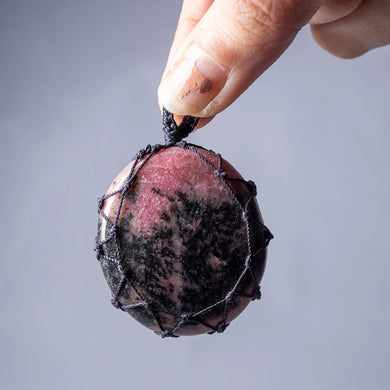 MantraMani® Rhodonite Crystal Crochet Pendant