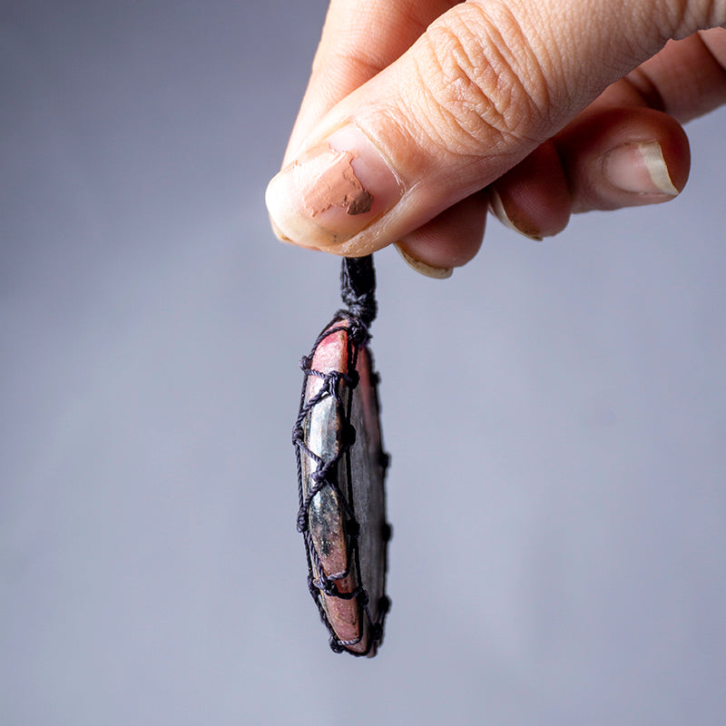 MantraMani® Rhodonite Crystal Crochet Pendant