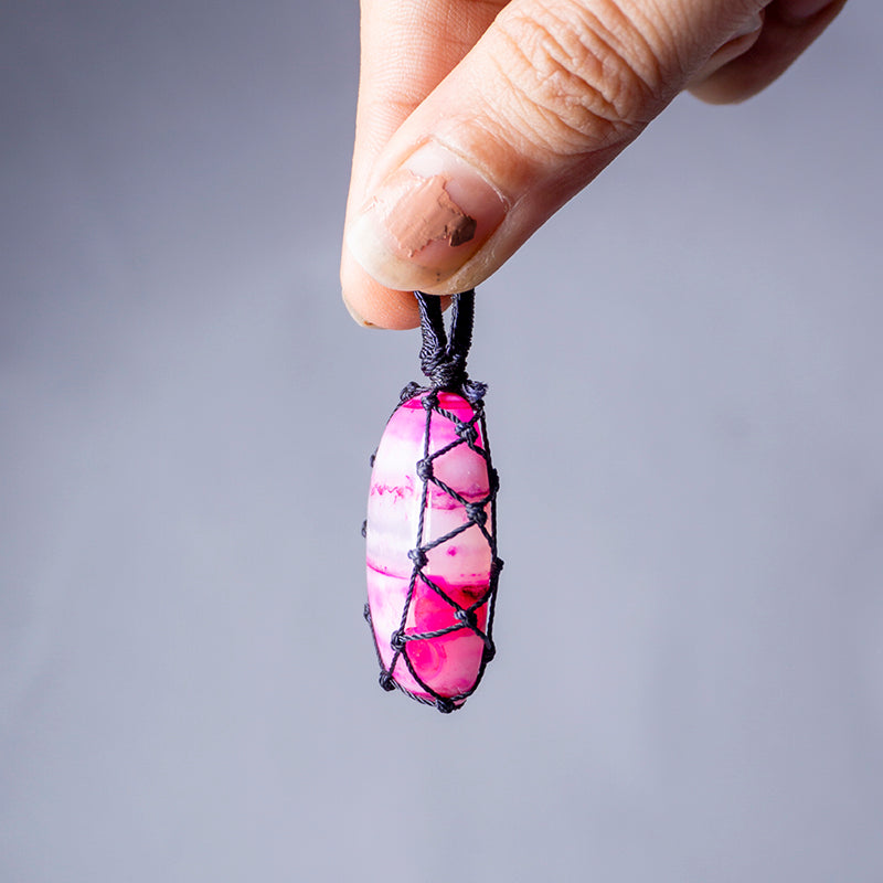 MantraMani® Pink Onyx Crystal Crochet Pendant