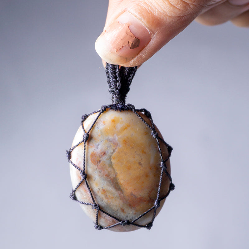 MantraMani® Crazy Lace Agate Crystal Crochet Pendant