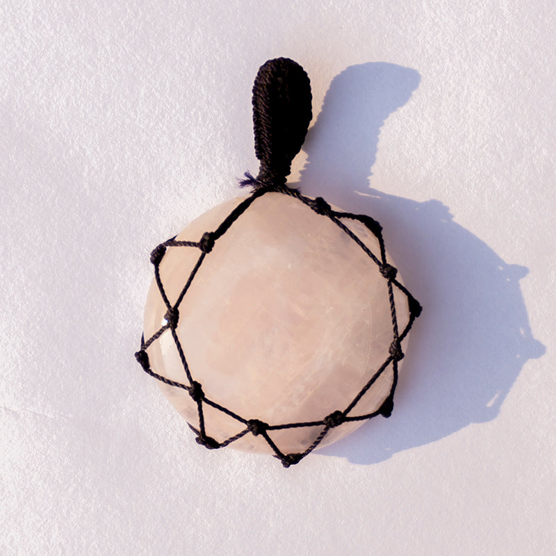 MantraMani Rose Quartz Crystal Crochet Pendant