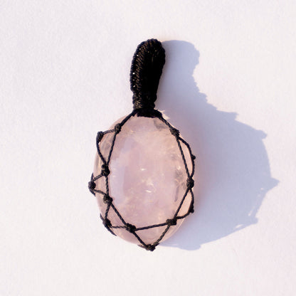 MantraMani Rose Quartz Crystal Crochet Pendant
