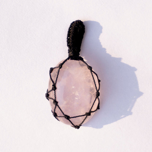 MantraMani Rose Quartz Crystal Crochet Pendant - MantraMani® Authentic Vedic Gemstone