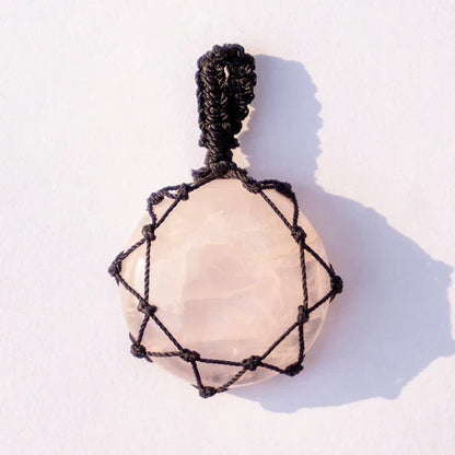 MantraMani Rose Quartz Crystal Crochet Pendant