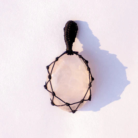 MantraMani Rose Quartz Crystal Crochet Pendant