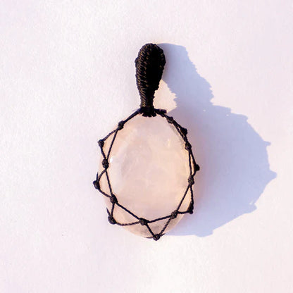 MantraMani Rose Quartz Crystal Crochet Pendant