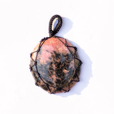 MantraMani® Rhodonite Crystal Crochet Pendant