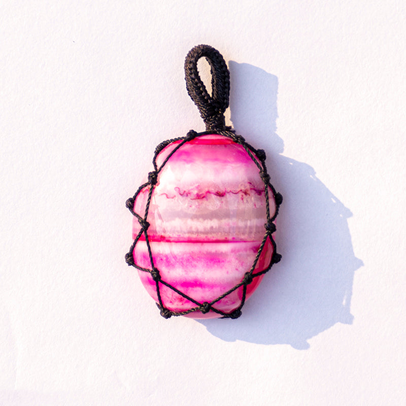 MantraMani® Pink Onyx Crystal Crochet Pendant