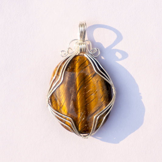 MantraMani Tiger's Eye Crystal Oval Pendant - MantraMani® Authentic Vedic Gemstone
