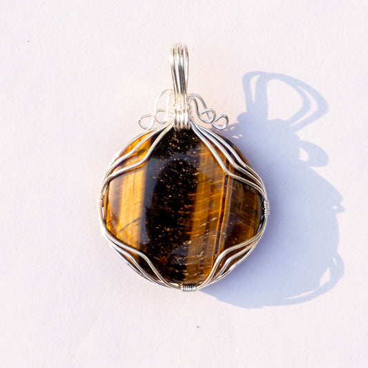 MantraMani Tiger's Eye Crystal Round Pendant - MantraMani® Authentic Vedic Gemstone