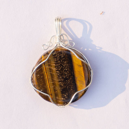 MantraMani Tiger's Eye Crystal Round Pendant