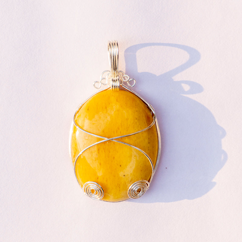MantraMani® Yellow Aventurine Crystal And Stone Necklace Oval Pendant Jewellery