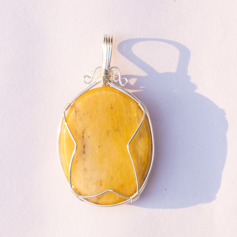 MantraMani® Yellow Aventurine Crystal And Stone Necklace Oval Pendant Jewellery