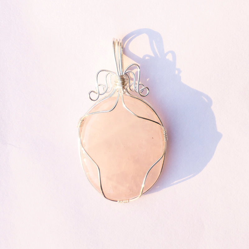 MantraMani Rose Quartz Crystal Oval Pendant