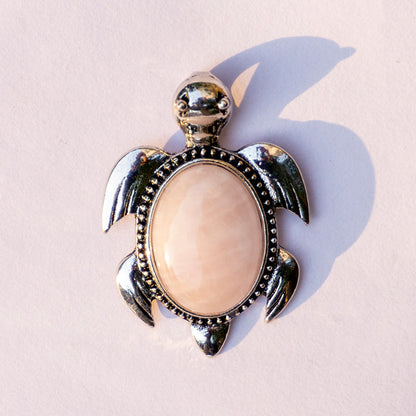 MantraMani Rose Quartz Crystal Turtle Pendant