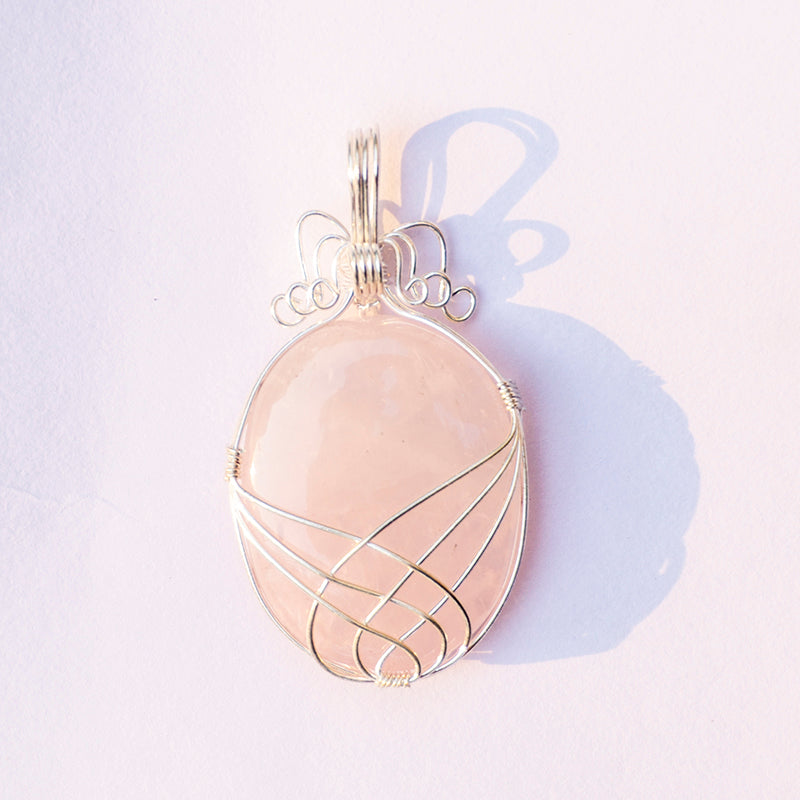 MantraMani Rose Quartz Crystal Oval Pendant