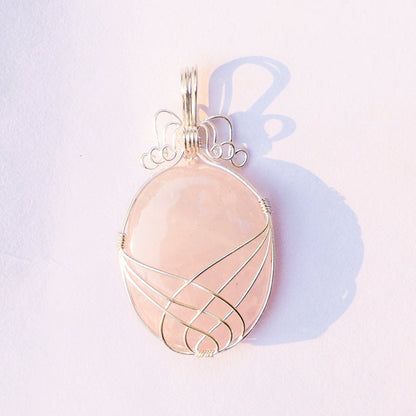 MantraMani Rose Quartz Crystal Oval Pendant