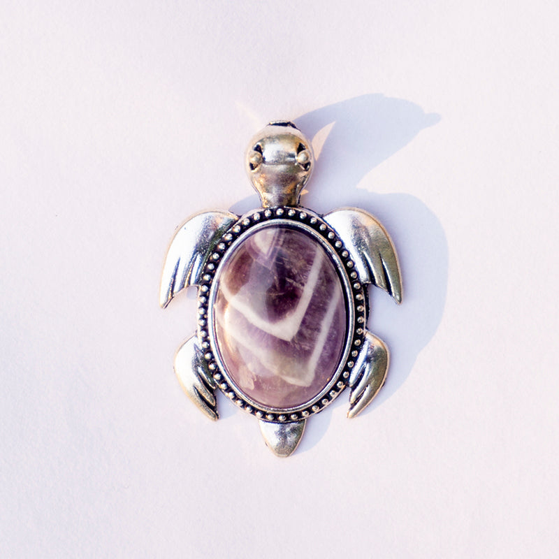 MantraMani Amethyst Crystal Turtle Pendant