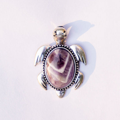 MantraMani Amethyst Crystal Turtle Pendant