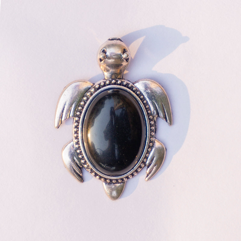 MantraMani® Black Onyx Crystal Turtle Pendant