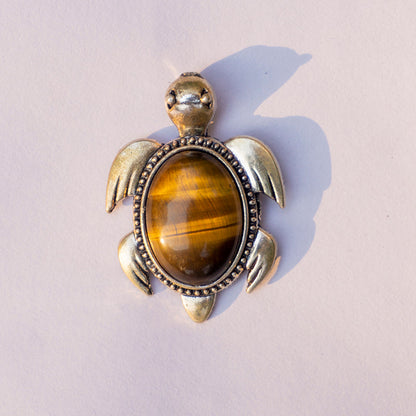 MantraMani Tiger's Eye Crystal Turtle Pendant