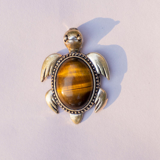 MantraMani Tiger's Eye Crystal Turtle Pendant - MantraMani® Authentic Vedic Gemstone