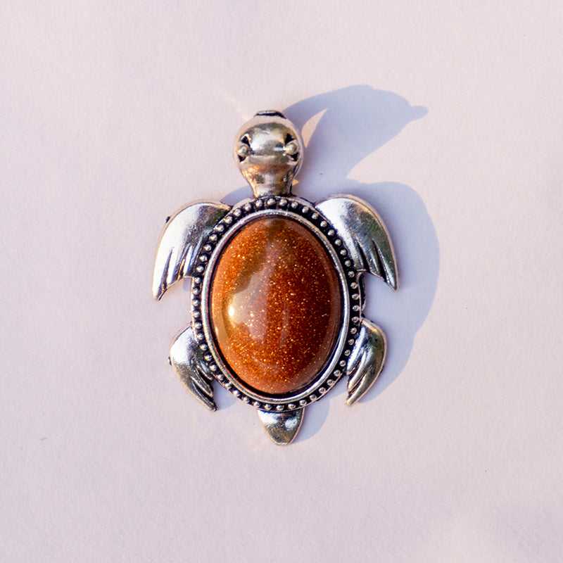 MantraMani® Goldstone Crystal Turtle Pendant