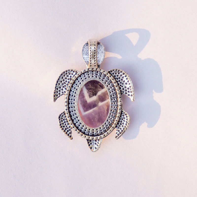 MantraMani Amethyst Crystal Turtle Pendant