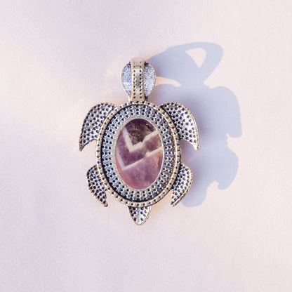 MantraMani Amethyst Crystal Turtle Pendant