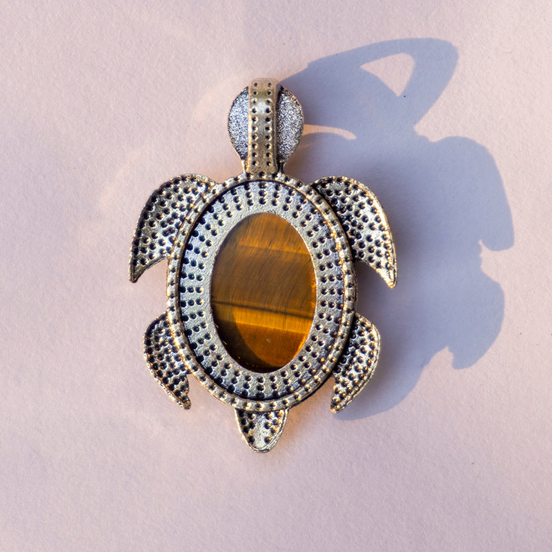 MantraMani Tiger's Eye Crystal Turtle Pendant