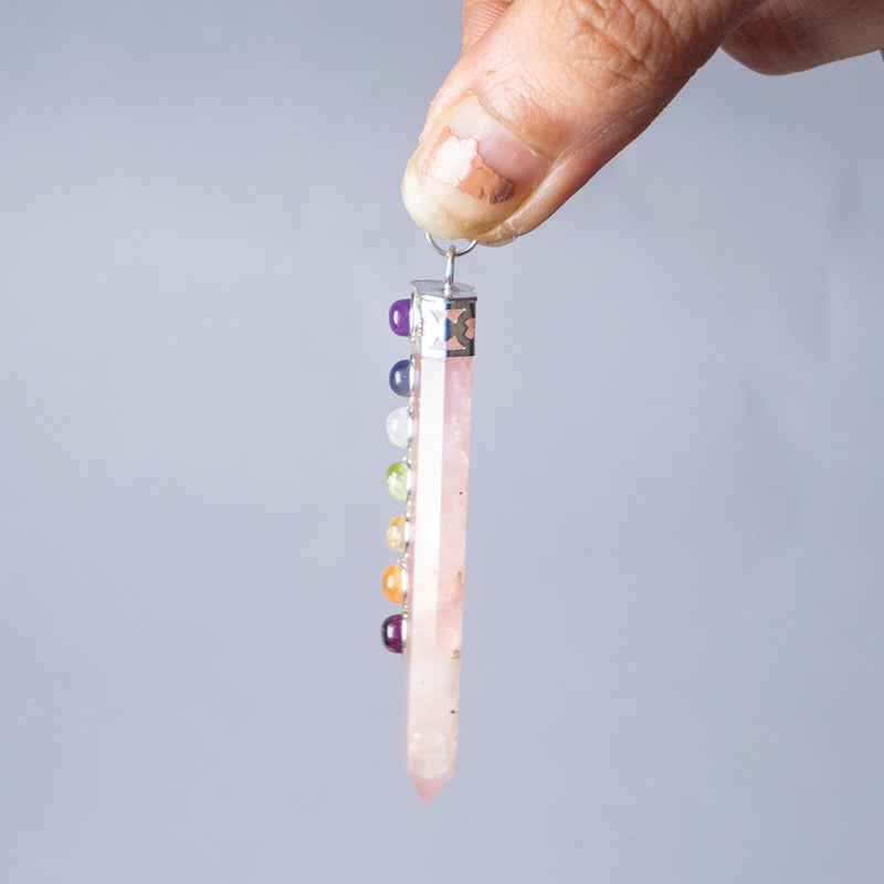 MantraMani Rose Quartz Crystal Flat Wand Pendant