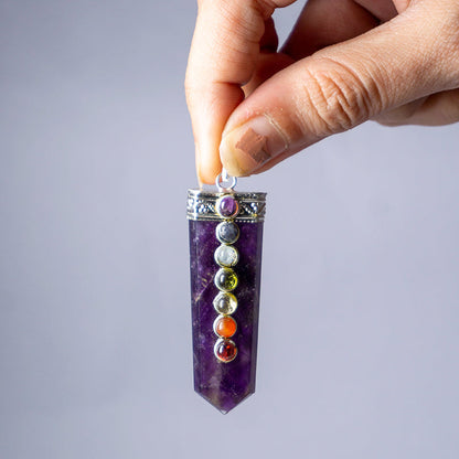 MantraMani Amethyst Crystal Flat Wand Pendant
