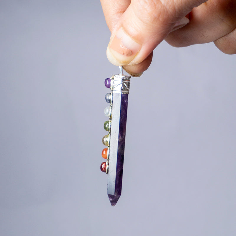 MantraMani Amethyst Crystal Flat Wand Pendant