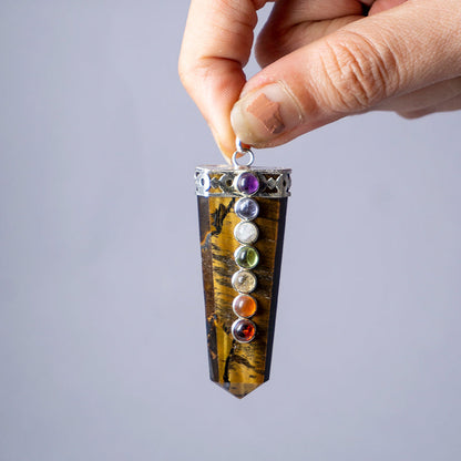 MantraMani Tiger's Eye Crystal Flat Wand Pendant