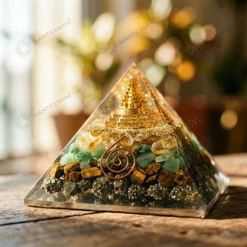 MantraMani® Dhan Vriddhi Pyramid — Pyrite Money Magnet for Wealth, Abundance & Financial Growth, Business Success & Cash Flow