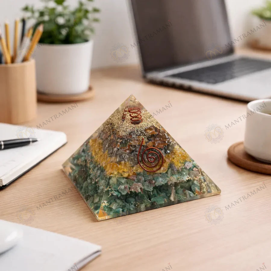 MantraMani® Dhan Vriddhi Pyramid — Pyrite Money Magnet for Wealth, Abundance & Financial Growth, Business Success & Cash Flow